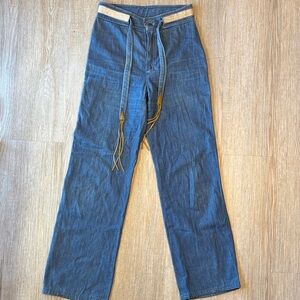 Stylish Blue Straight Jeans with Tan Details